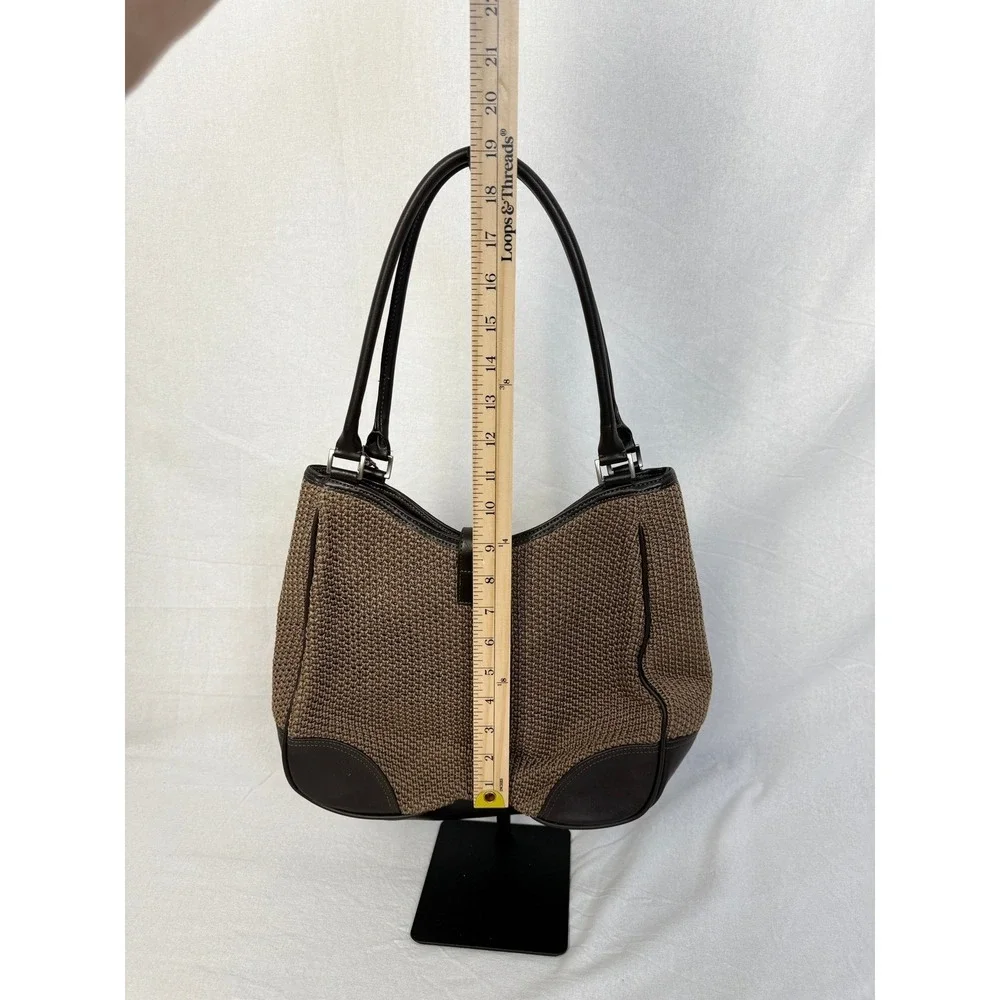 The Sak Brown Woven Shoulder Bag /Purse Dark Brown Faux Leather‎ Trim
